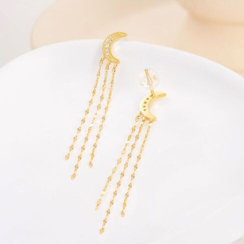 SISGEM 14k Gold Created Moissanite Moon Dangling Tassel Earrings for Women, 14kt Gold Long Chain Love Jewelry Gifts for Her in Saudi Arabia