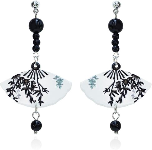 Handmade Resin Fan Dangle Earrings for Women Beautiful Sector Aesthetic Earrings Cheongsam Antique Style Chinese Japanese Vintage Lightweight Sterling Silver Stud Statement Unique Jewelry in Saudi Arabia