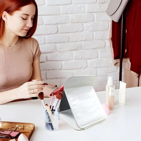 Foldable Desktop Mirror, 8" × 6" Adjustable Angle Makeup Mirror with Stand, Black Small Mirror for Travel Camping and Home (Black) in Saudi Arabia