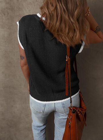 Dokotoo Tank Tops for Women Round Neck Cap Sleeve Color Block Cable Knit Womens Tank Tops Sweater Vest Women in Saudi Arabia