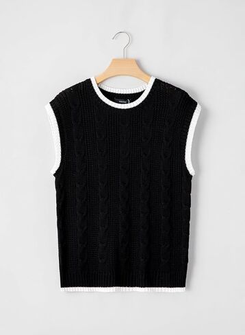 Dokotoo Tank Tops for Women Round Neck Cap Sleeve Color Block Cable Knit Womens Tank Tops Sweater Vest Women in Saudi Arabia
