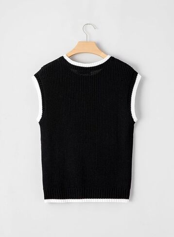 Dokotoo Tank Tops for Women Round Neck Cap Sleeve Color Block Cable Knit Womens Tank Tops Sweater Vest Women in Saudi Arabia