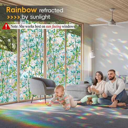 فيلم نافذة زجاجية غير ملطخة غير ملصق ، فيلم زخرفي ، فلمز نافذة الخصوصية الثابتة (Leaf Rainbow ، 17.5 × 114 بوصة) in Kuwait