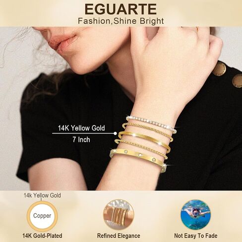 5Pcs Gold Bracelets for Women Trendy,Dainty 14K Real Gold Plated Jewelry Sets for Women,Waterproof,Thin Small Cute Chain Bracelets,Fashion Accessories Jewelry Gifts for Women Adjustable 7"+2" in Saudi Arabia