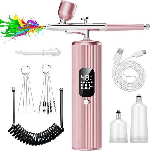 Airbrush Kit with Compressor - 48PSI High Pressure, Non-Clogging Air Brush Set, 6000 mAh Extra Long Standby, Ideal for Painting, Modeling, Cake Decorating, Pastry, Makeup and Nail Art in Saudi Arabia