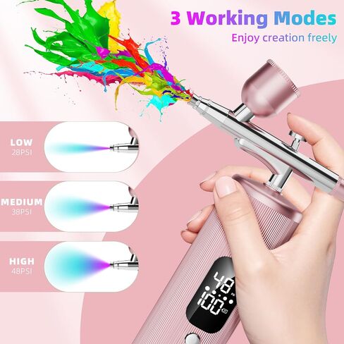 Airbrush Kit with Compressor - 48PSI High Pressure, Non-Clogging Air Brush Set, 6000 mAh Extra Long Standby, Ideal for Painting, Modeling, Cake Decorating, Pastry, Makeup and Nail Art in Saudi Arabia