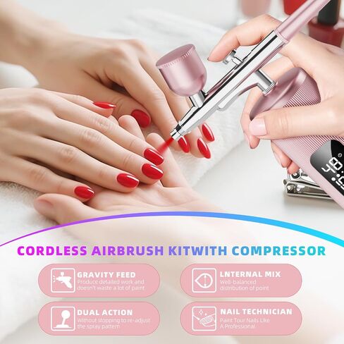 Airbrush Kit with Compressor - 48PSI High Pressure, Non-Clogging Air Brush Set, 6000 mAh Extra Long Standby, Ideal for Painting, Modeling, Cake Decorating, Pastry, Makeup and Nail Art in Saudi Arabia