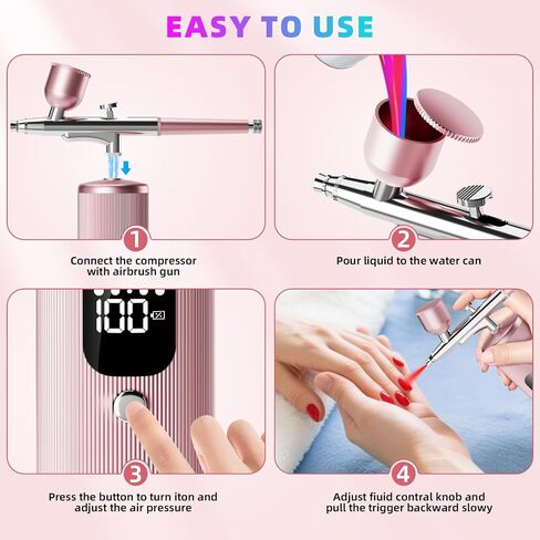 Airbrush Kit with Compressor - 48PSI High Pressure, Non-Clogging Air Brush Set, 6000 mAh Extra Long Standby, Ideal for Painting, Modeling, Cake Decorating, Pastry, Makeup and Nail Art in Saudi Arabia