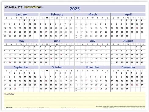 AT-A-GLANCE 2026 تقويم محو ، مخطط الجدار المحو الجاف ، 16 "× 12" ، متوسطة ، قابلة للعكس ، Quicknotes (PM550B2826) in Kuwait