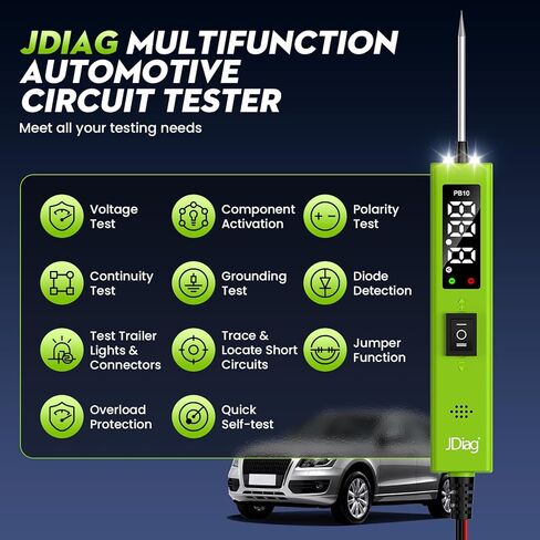 JDIAG Test Light automotive Circuit Tester, Voltage Tester 0-80V, Power Circuit Probe Tester, Component Activation Diode Detection Continuity Test Fuse Tester Trailer Lights Short Circuit Finder, PB10 in Saudi Arabia