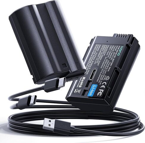بطارية كاميرا llano EN-EL15C بقدرة 2400 مللي أمبير في الساعة USB-C للشحن السريع لنيكون Zf وZ5 وZ6 وZ6II وZ7 وZ7II وZ8 وD780 وD850 وD7500 وD500 وD600 وD610 وD750 وD800 وD810 وD7100 وD7200 كاميرات - اسود in Kuwait