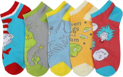 Bioworld Dr. Seuss Character Art Women's 5-Pair Ankle Socks-OSFA in Saudi Arabia