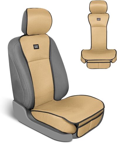 Caterpillar Aeromesh Black Petic Covers للشاحنات والسيارات وسيارات الدفع الرباعي - (2) حامي غطاء مقعد الشاحنة الأمامية - أغطية مقعد السيارة الشبكية ذات التنفس - أغطية مقعد السيارات أعلى من حماية المقعد in Kuwait
