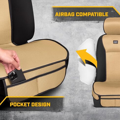 Caterpillar Aeromesh Black Petic Covers للشاحنات والسيارات وسيارات الدفع الرباعي - (2) حامي غطاء مقعد الشاحنة الأمامية - أغطية مقعد السيارة الشبكية ذات التنفس - أغطية مقعد السيارات أعلى من حماية المقعد in Kuwait