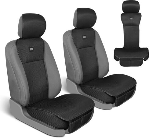 Caterpillar AeroMesh Black Seat Covers for Trucks, Car, & SUV - (2) Front Truck Seat Cover Protector - Breathable Mesh Universal Fit Car Seat Covers - Automotive Seat Covers Top of Seat Protection in Saudi Arabia