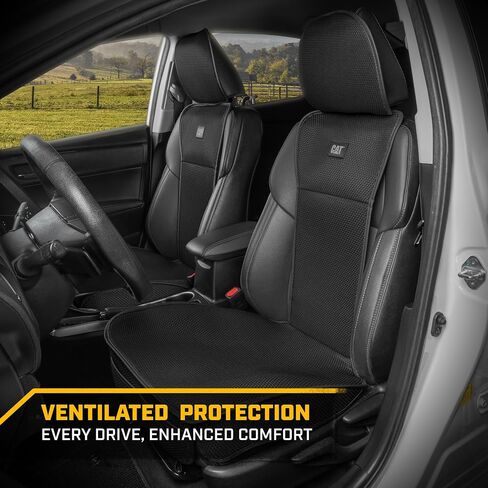 Caterpillar AeroMesh Black Seat Covers for Trucks, Car, & SUV - (2) Front Truck Seat Cover Protector - Breathable Mesh Universal Fit Car Seat Covers - Automotive Seat Covers Top of Seat Protection in Saudi Arabia