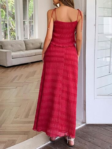 Women Y2K Maxi Skirt 2 قطعة مجموعة مثيرة سباغيتي التعادل حزام كامي أعلى تدفق فستان طويل اللباس ملابس الصيف in Kuwait