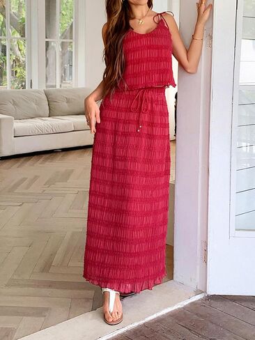 Women Y2K Maxi Skirt 2 قطعة مجموعة مثيرة سباغيتي التعادل حزام كامي أعلى تدفق فستان طويل اللباس ملابس الصيف in Kuwait