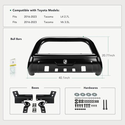 YHTAUTO 3.5" Bull Bar Push Bar with Skid Plate Light Mount Fit Toyota Models, Tacoma 2016-2023 L4 2.7L V6 3.5L, Alloy Steel Brush Guard for Truck Front Bumper Off Road Accessories in Kuwait