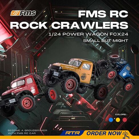 FMS RC Crwaler 1/24 مقياس FCX24 Power Wagon RTR V2 4WD 2.4 جيجا هرتز 3CH للطرق الوعرة RC نموذج سيارة هواية درجة التحكم عن بعد (أصفر) in Kuwait