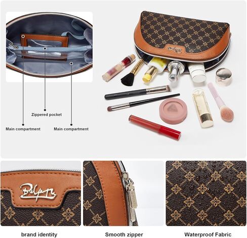 BOYATU Small Makeup Bag for Purse: Cute Cosmetic Bag with Mirror - Waterproof Vegan Leather Make up Bags for Women - Fashion Makeup Pouch for Party (010-coffee) in Kuwait