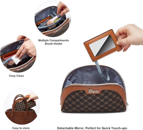 BOYATU Small Makeup Bag for Purse: Cute Cosmetic Bag with Mirror - Waterproof Vegan Leather Make up Bags for Women - Fashion Makeup Pouch for Party (010-coffee) in Kuwait