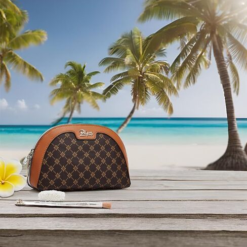 BOYATU Small Makeup Bag for Purse: Cute Cosmetic Bag with Mirror - Waterproof Vegan Leather Make up Bags for Women - Fashion Makeup Pouch for Party (010-coffee) in Kuwait