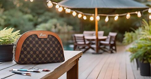 BOYATU Small Makeup Bag for Purse: Cute Cosmetic Bag with Mirror - Waterproof Vegan Leather Make up Bags for Women - Fashion Makeup Pouch for Party (010-coffee) in Kuwait