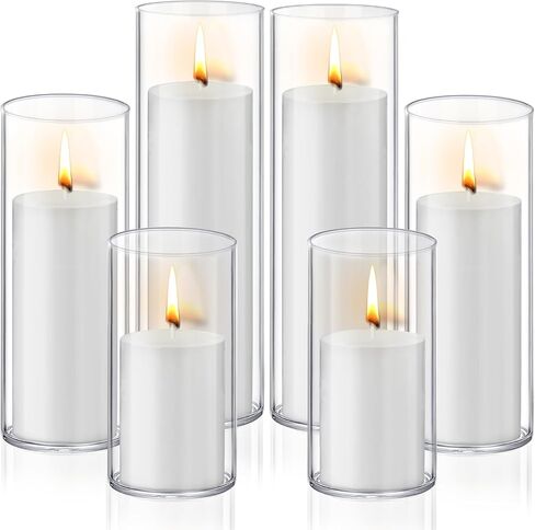 12 PCS White Pillar Candles with Glass Candle Holders Clear Hurricane Candle Holders Glass Cylinder Vases for Centerpieces Wedding Party, Event, Home Office in Saudi Arabia