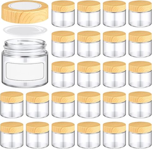 Layhit 24 PCS الجرار الزجاجية مع أغطية صافية الجرار الصغيرة مع أغطية خشبية بلاستيكية ، ملصقات بيضاء وبطانات داخلية حاويات مستحضرات تجميل داخلية للكريمات صنع شمعة المسحوق (2oz/ 60 مل) in Kuwait