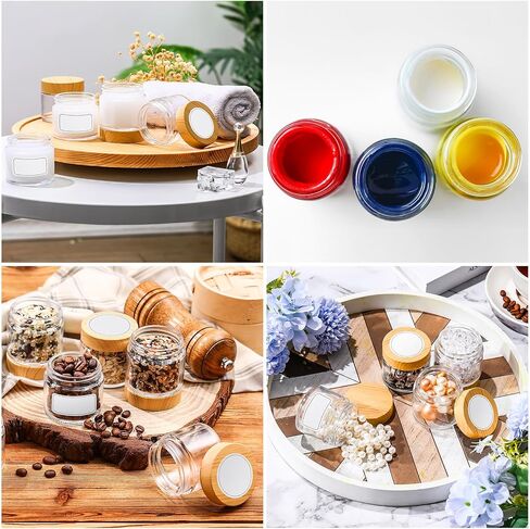 Layhit 24 PCS الجرار الزجاجية مع أغطية صافية الجرار الصغيرة مع أغطية خشبية بلاستيكية ، ملصقات بيضاء وبطانات داخلية حاويات مستحضرات تجميل داخلية للكريمات صنع شمعة المسحوق (2oz/ 60 مل) in Kuwait