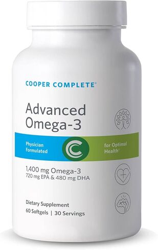 Cooper Complete - Advanced Omega 3 - Fish Oil Supplement, Concentrated EPA + DHA Omega-3 Fatty Acids 1400 mg - 60 Softgels per Bottle. Pack of 2 in Saudi Arabia
