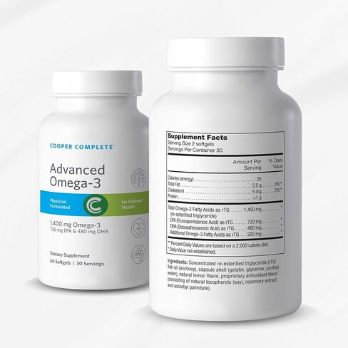 Cooper Complete - Advanced Omega 3 - Fish Oil Supplement, Concentrated EPA + DHA Omega-3 Fatty Acids 1400 mg - 60 Softgels per Bottle. Pack of 2 in Saudi Arabia