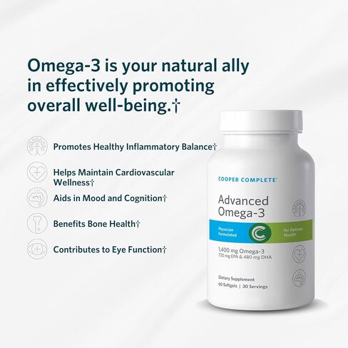 Cooper Complete - Advanced Omega 3 - Fish Oil Supplement, Concentrated EPA + DHA Omega-3 Fatty Acids 1400 mg - 60 Softgels per Bottle. Pack of 2 in Saudi Arabia