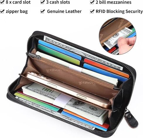 Women's Wallet RFID Blocking Long Travel Leather Purse Large Capacity Credit Card Holder in Saudi Arabia