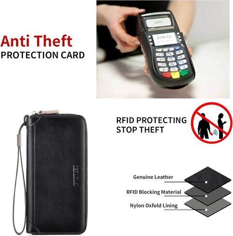 Women's Wallet RFID Blocking Long Travel Leather Purse Large Capacity Credit Card Holder in Saudi Arabia