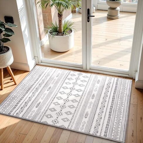 Terrug Boho Area Rug for Living Room, Grey 5x7 Washable Rugs with Non Slip Backing for Bedroom, Soft Geomtric Stain Resistant Moroccan Carpet for Dining Room Floor Decor in Saudi Arabia