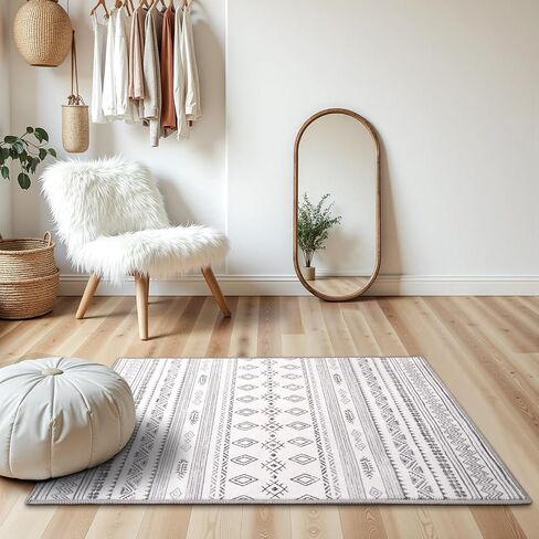 Terrug Boho Area Rug for Living Room, Grey 5x7 Washable Rugs with Non Slip Backing for Bedroom, Soft Geomtric Stain Resistant Moroccan Carpet for Dining Room Floor Decor in Saudi Arabia