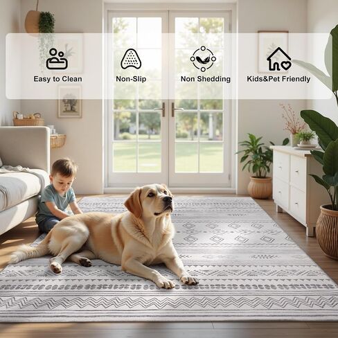 Terrug Boho Area Rug for Living Room, Grey 5x7 Washable Rugs with Non Slip Backing for Bedroom, Soft Geomtric Stain Resistant Moroccan Carpet for Dining Room Floor Decor in Saudi Arabia