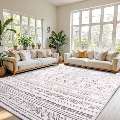 Terrug Boho Area Rug for Living Room, Grey 5x7 Washable Rugs with Non Slip Backing for Bedroom, Soft Geomtric Stain Resistant Moroccan Carpet for Dining Room Floor Decor in Saudi Arabia