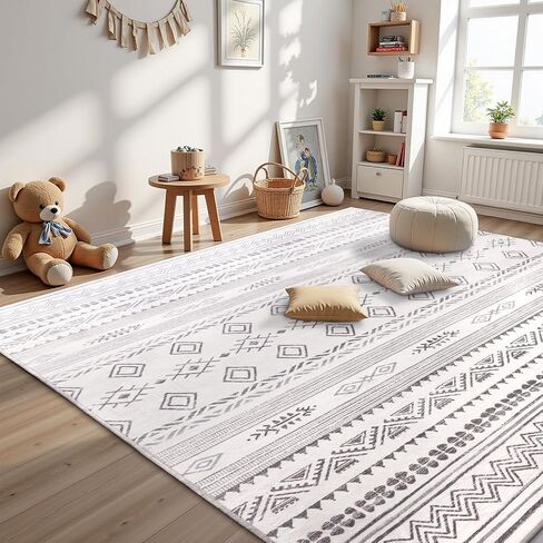 Terrug Boho Area Rug for Living Room, Grey 5x7 Washable Rugs with Non Slip Backing for Bedroom, Soft Geomtric Stain Resistant Moroccan Carpet for Dining Room Floor Decor in Saudi Arabia