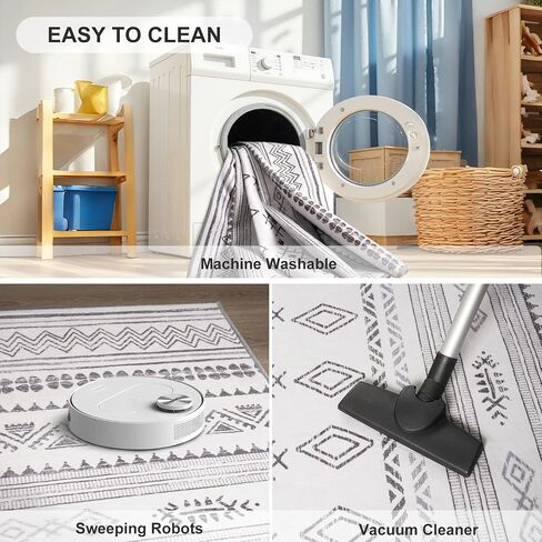 Terrug Boho Area Rug for Living Room, Grey 5x7 Washable Rugs with Non Slip Backing for Bedroom, Soft Geomtric Stain Resistant Moroccan Carpet for Dining Room Floor Decor in Saudi Arabia