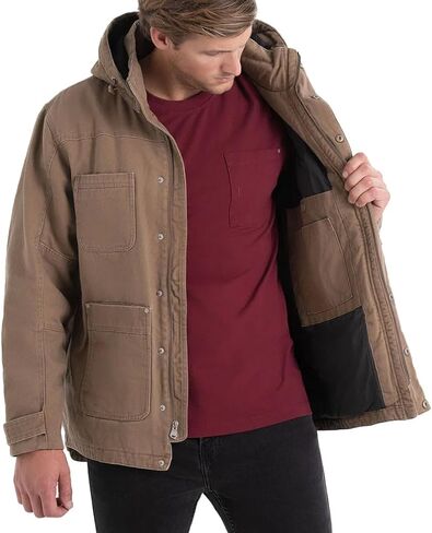 Thorogood Men's Iron River Heavyweight Jacket, Insulated Stone Washed Canvas Workwear Coat with Hood in Saudi Arabia