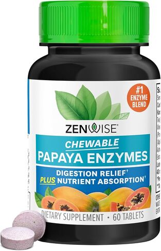 إنزيمات البابايا الصحية من زينوايز قابلة للمضغ مع الإنزيمات الهضمية والبروميلين لصحة الجهاز الهضمي وتخفيف الانتفاخ للنساء والرجال، إنزيمات للهضم وصحة الأمعاء - 30 قيراط in Kuwait