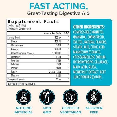 إنزيمات البابايا الصحية من زينوايز قابلة للمضغ مع الإنزيمات الهضمية والبروميلين لصحة الجهاز الهضمي وتخفيف الانتفاخ للنساء والرجال، إنزيمات للهضم وصحة الأمعاء - 30 قيراط in Kuwait