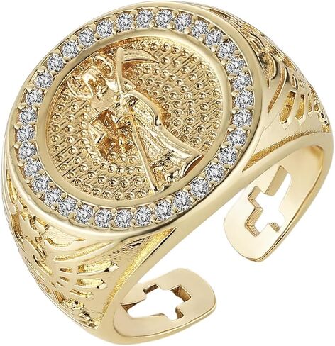 HZMAN Grim Reaper Ring for Men Women Retro Gothic 14K Gold Plated Santa Muerte Rings Wide Open Ring Jewelry Gift in Saudi Arabia