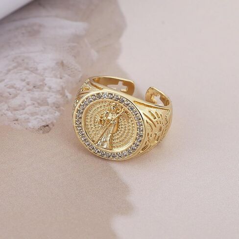HZMAN Grim Reaper Ring for Men Women Retro Gothic 14K Gold Plated Santa Muerte Rings Wide Open Ring Jewelry Gift in Saudi Arabia