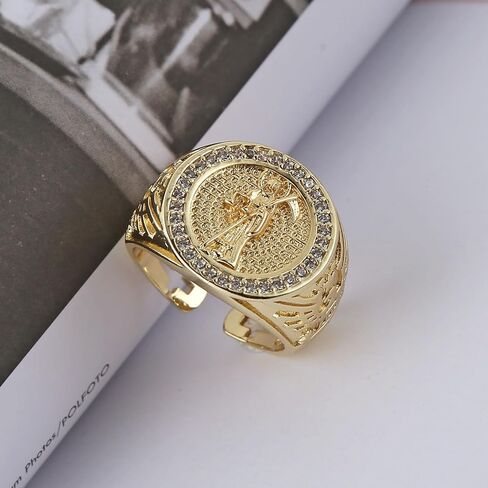 HZMAN Grim Reaper Ring for Men Women Retro Gothic 14K Gold Plated Santa Muerte Rings Wide Open Ring Jewelry Gift in Saudi Arabia