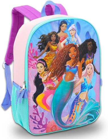 The Little Mermaid Backpack with Lunch Bag Set - Bundle of 16" Ariel Bag, Lunch Box, Bottle, More | Little Mermaid School Supplies for Kids in Saudi Arabia