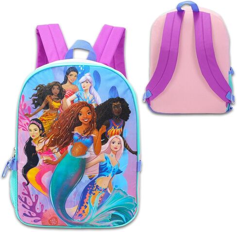 The Little Mermaid Backpack with Lunch Bag Set - Bundle of 16" Ariel Bag, Lunch Box, Bottle, More | Little Mermaid School Supplies for Kids in Saudi Arabia